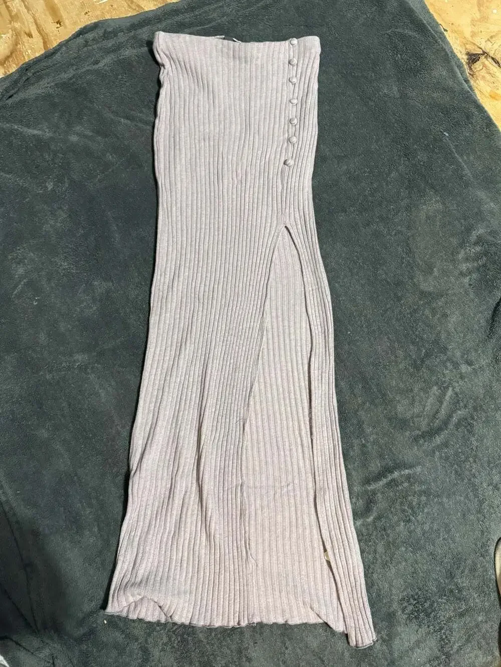 May Pink Ribbed Long Maxi Skirt with Side Slit and Button Detail Size M